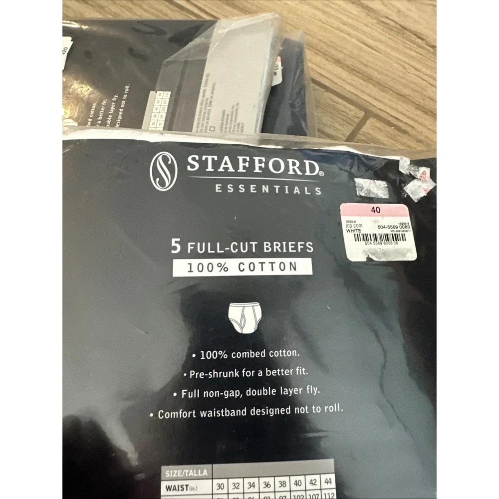 4 New Stafford 5 Pack White 100% Combed Cotton Full Cut Briefs 40 20 Pairs Total